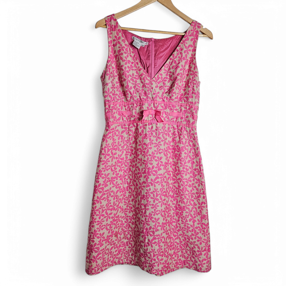 Maggy London Linen Cotton Floral Sleeveless Sheath Tea Dress Size 10
